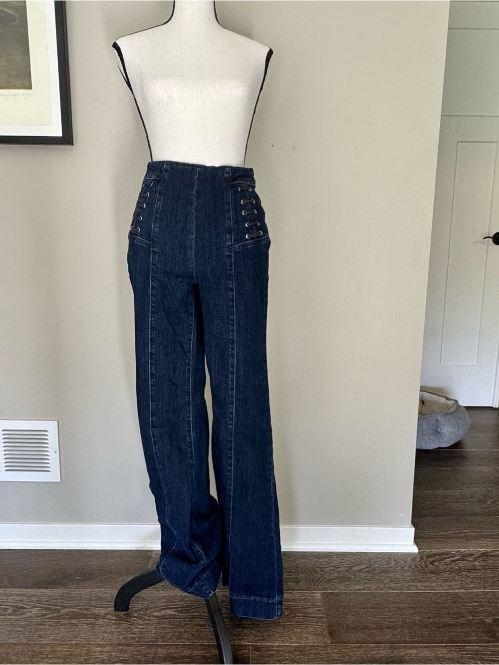 Bebe Dark Blue Women's Jeans with Lace-Up and back zip